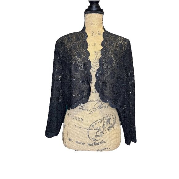 NWT ALEX EVENINGS Black Lace Shift Dress Jacket Set Formal Wedding Cocktail 14 - Picture 8 of 16